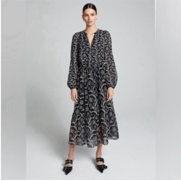 ALC Kate Floral Long Sleeve Silk Blend Midi Dress - Picture 2 of 9